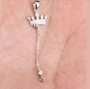 White Topaz crown & falling star silver pendant